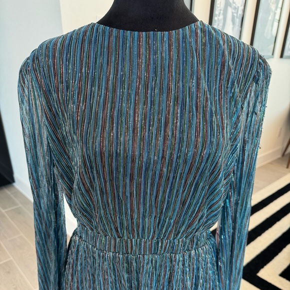 AQUA BLOOMINGDALE'S Blue Metallic Striped Tiered Dress Size XL NWT (FLAWED) - Picture 11 of 15